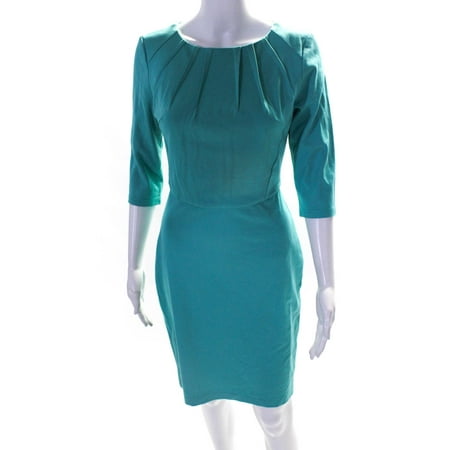

Pre-owned|Mary Crafts Womens Back Zip 3/4 Sleeve Scoop Neck Sheath Dress Teal Size 4