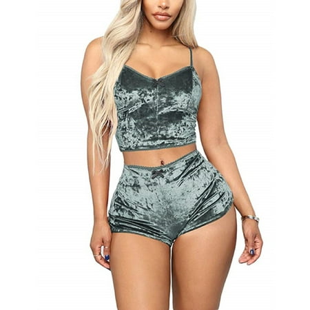Womens Velvet Sexy Underwear Satin Pajamas Lingerie Set Crop Tops Sleeveless Camisole with Shorts 2 Piece Sleepwear Set
Womens Velvet Sexy Underwear Satin Pajamas Lingerie Set Crop Tops Sleeveless Camisole with Shorts 2 Piece Sleepwear Set