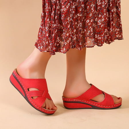 ZHELIYO Women s sandals Ladies Fashion Outer Wear Solid Color Large Size Wedge Heel Retro Hollow Sandals Red 8
ZHELIYO Women s sandals Ladies Fashion Outer Wear Solid Color Large Size Wedge Heel Retro Hollow Sandals Red 8