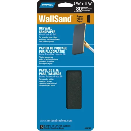 4-3/16 X 11-1/4 Norton 01887 Wallsand Die-Cut Drywall Sanding Sheets 80D-Grit Handy-Pack
4-3/16 X 11-1/4 Norton 01887 Wallsand Die-Cut Drywall Sanding Sheets 80D-Grit Handy-Pack