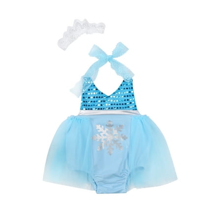 Binpure Toddler Sleeveless Mesh Romper with Bow Headband Sequin Clothing