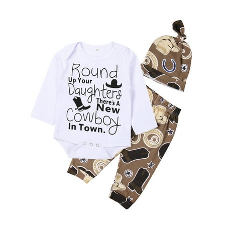 Gwiyeopda Newborn Baby Outfits Sets Cowboy Long Sleeve Romper+Long Pants+Printed Hat 3 Pieces Suit
Gwiyeopda Newborn Baby Outfits Sets Cowboy Long Sleeve Romper+Long Pants+Printed Hat 3 Pieces Suit