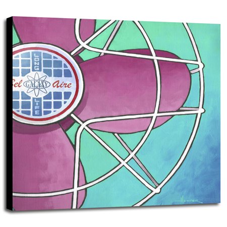 Bel-Aire Fan - Pink on Turquoise-LARHUN127985 Print 20"x20" by Larry Hunter in a Canvas Stretched in Maple Frame