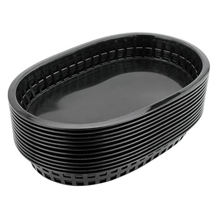 12Pcs Plastic Fries Burger Baskets Fast Food Baskets Boat Shaped Trays(Black)