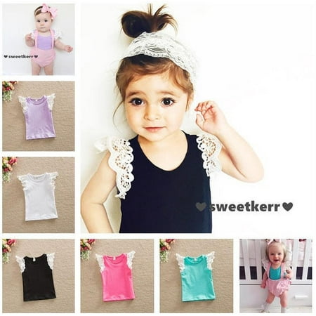 Infant Toddlers Kids Cotton T-Shirt Baby Girls Princess Lace Sleeve Summer Tops 0-4Y