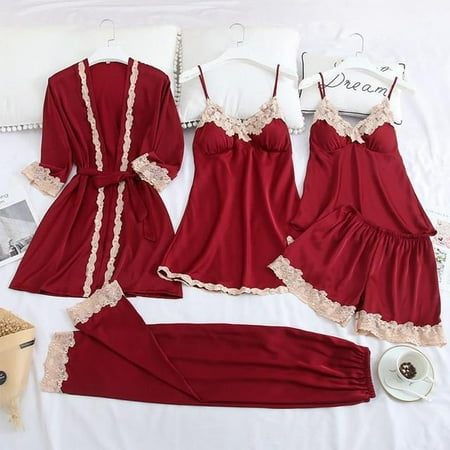Silk Robe Sleep Suit Womens Lace Satin Pajamas Gown Set V-Neck Cami Nighties Wear Pijama Home Nightwear Spring Nightdress
Silk Robe Sleep Suit Womens Lace Satin Pajamas Gown Set V-Neck Cami Nighties Wear Pijama Home Nightwear Spring Nightdress