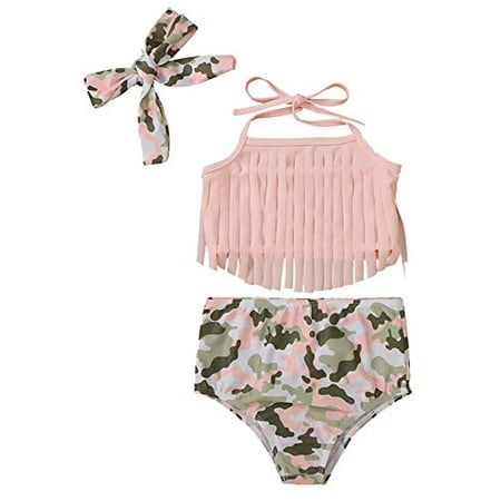 

Styles I Love Infant Baby Girls Pink Camouflage Fringe Bikini Swimsuit and Headband 3pcs Bathing Suit Beach Swimwear (80/6-12 Months)