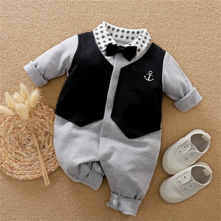 Baby Boys Infant Gentleman Outfit Suits Toddler Romper One-piece Romper & Detachable Bowtie (0-18 Months)
Baby Boys Infant Gentleman Outfit Suits Toddler Romper One-piece Romper & Detachable Bowtie (0-18 Months)