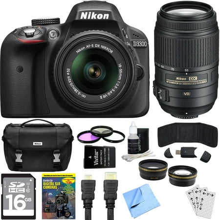 Nikon D3300 24.2 MP DX-format Digital SLR Ultimate 4 Lens Experience includes Camera, Lenses, 16GB SDHC Memory Card, Gadget Bag, 52mm Filter Kit, HDMI Cable, Beach Camera Microfiber Cloth and More Nikon D3300 24.2 MP DX-format Digital SLR Ultimate 4 Lens Experience includes Camera, Lenses, 16GB SDHC Memory Card, Gadget Bag, 52mm Filter Kit, HDMI Cable, Beach Camera Microfiber Cloth and More