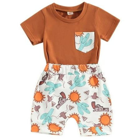 

TAIAOJING Toddler Boys Summer 2PCS Outfit Sets Short Sleeved T Shirt Shorts Suit Sun Cactus Print Two Piece Handsome Suit Suitable For Infants And Young Children 0-6 Months