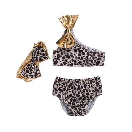 URMAGIC Newborn Girls 3pcs Leopard Print Bikini Set +Headband 0-18M