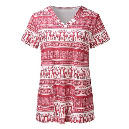 Youmylove Women Scrubs Top Fashion Merry Christmas Print Short Sleeve V-Neck Tops Working Uniform Top Nurses Clothing Workwear Shirt
Youmylove Women Scrubs Top Fashion Merry Christmas Print Short Sleeve V-Neck Tops Working Uniform Top Nurses Clothing Workwear Shirt