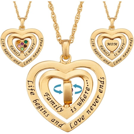 Personalized Mom Birthstone Swivel Heart Gold-Tone Pendant