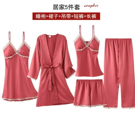DanceeMangoo 5PCS Robe&gown Set Women Lace Trim Satin Sleepwear Pyjamas Summer Bridal Wedding Nightwear Casual Home Wear Kimono Best Friend
DanceeMangoo 5PCS Robe&gown Set Women Lace Trim Satin Sleepwear Pyjamas Summer Bridal Wedding Nightwear Casual Home Wear Kimono Best Friend