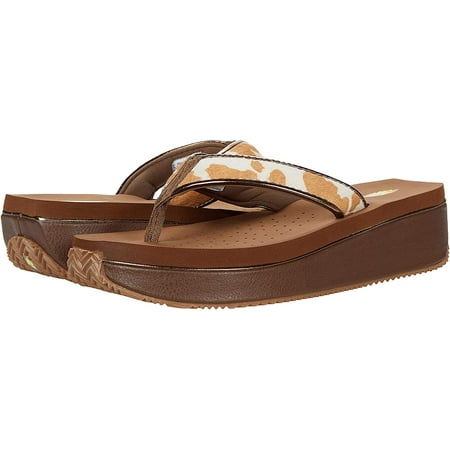 Volatile Womens Neville Haircalf Wedge Sandals (Tan/White Cow 10)