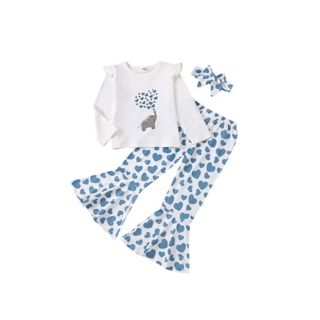 Suanret Valentine s Day Kids Baby Girls 3Pcs Clothes Sets Elephant Print Tops Love-Heart Flared Pant Headband Blue 18-24 Months
Suanret Valentine s Day Kids Baby Girls 3Pcs Clothes Sets Elephant Print Tops Love-Heart Flared Pant Headband Blue 18-24 Months