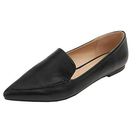 

Feversole Women s Loafer Flat Pointed Fashion Slip On Comfort Driving Office Shoes Black PU Size 8.5 M US