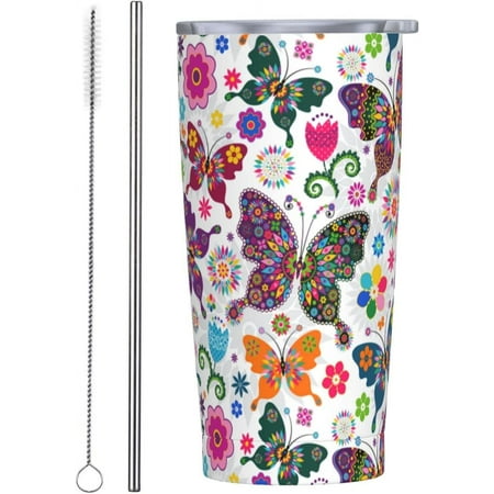 20 oz Insulated Stainless Steel Tumbler Mug Colorful Butterflies and Flowers Cup with Lid and Straw Brush Water Bottle Coffee Travel Office Car for Cold and Hot Drinks
20 oz Insulated Stainless Steel Tumbler Mug Colorful Butterflies and Flowers Cup with Lid and Straw Brush Water Bottle Coffee Travel Office Car for Cold and Hot Drinks