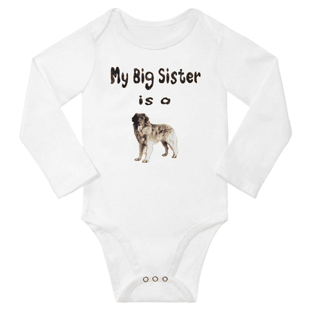 My Big Sister is a Leonberger Dog Cute Baby Long Sleeve Bodysuit Boy Girl (White 12-18M)