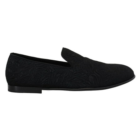 

Dolce Gabbana Black Floral Jacquard Slippers Loafers Shoes