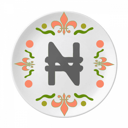 Currency Symbol Nigeria Naira NGN Flower Ceramics Plate Tableware Dinner Dish