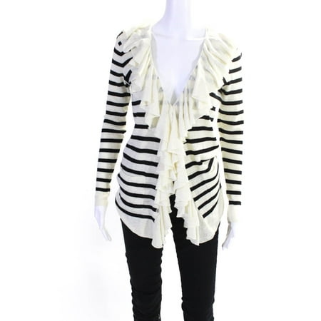Pre-owned|Ralph Lauren Blue Label Womens Striped Ruffle Cardigan Black White Size Small
Pre-owned|Ralph Lauren Blue Label Womens Striped Ruffle Cardigan Black White Size Small