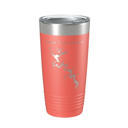 Lake Tuscaloosa Map Tumbler Travel Mug Insulated Laser Engraved Coffee Cup Alabama 20 oz Coral