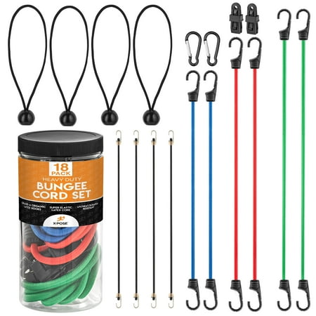 Bungee Cords Heavy Duty Outdoor - Set of 18 Bungee Cords Assorted Sizes - 32 24 18 Bungee Straps with Hooks 4 Small Mini Bungee Cords 4 Canopy Ties with Balls 2 Carabiners 2 Tarp Clips
Bungee Cords Heavy Duty Outdoor - Set of 18 Bungee Cords Assorted Sizes - 32 24 18 Bungee Straps with Hooks 4 Small Mini Bungee Cords 4 Canopy Ties with Balls 2 Carabiners 2 Tarp Clips