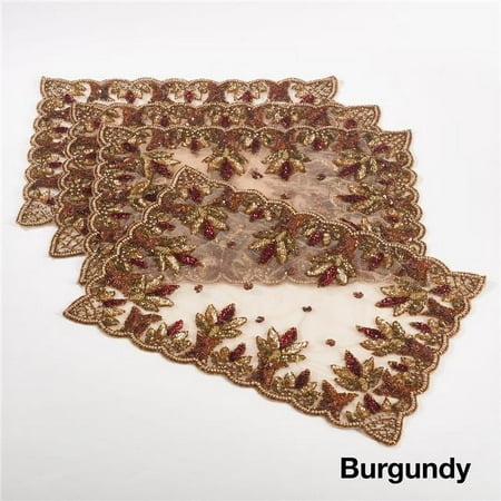 SARO NTB01.BU1319B Hand Beaded Design Placemat Burgundy - Set of 4
