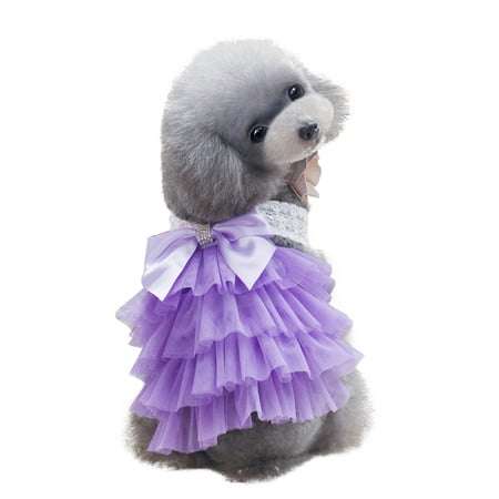 

Sweet Puppy Dog Multilayer Dress Pet Dog Lace Bowknot Tutu Dress Charming Cozy Clothing for Dog Cat (Purple-L)