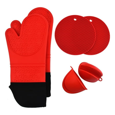 Homgreen Silicone Oven Mitts and Pot Holders Set 6 Piece Set with 2 Hot Pads-Heat Resistant to 450℉-Extra Long 15 Inch Professional Silicone Oven Mitts for Grilling Cooking Baking(Black)
Homgreen Silicone Oven Mitts and Pot Holders Set 6 Piece Set with 2 Hot Pads-Heat Resistant to 450℉-Extra Long 15 Inch Professional Silicone Oven Mitts for Grilling Cooking Baking(Black)