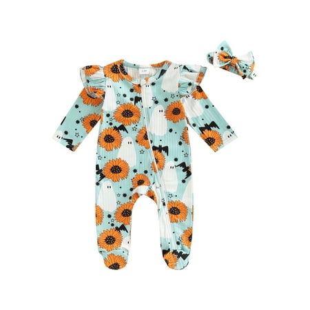 FOCUSNORM Newborn Baby Girls Halloween Outfit Sunflower Print Ruffle Long Sleeve Zipper Footed Jumpsuit+ Headband Clothes
FOCUSNORM Newborn Baby Girls Halloween Outfit Sunflower Print Ruffle Long Sleeve Zipper Footed Jumpsuit+ Headband Clothes