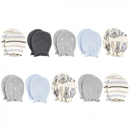 Hudson Baby Infant Boy Cotton Scratch Mittens Royal Safari 0-6 Months