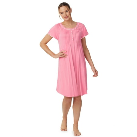 Aria Women’s and Women’s Plus Scoop Neck Henley Nightgown 40”