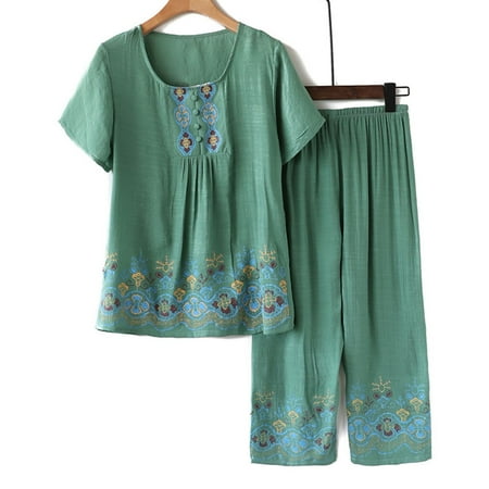 Summer Savings HJCOMMED Women s 2 Piece Outfits Women Casual Floral Printed Round Neck Short Sleeve Pullover Top And Loose Elasticated Long Wide Leg Trousers Set Comfortable Home Wear Pajamas Green
Summer Savings HJCOMMED Women s 2 Piece Outfits Women Casual Floral Printed Round Neck Short Sleeve Pullover Top And Loose Elasticated Long Wide Leg Trousers Set Comfortable Home Wear Pajamas Green