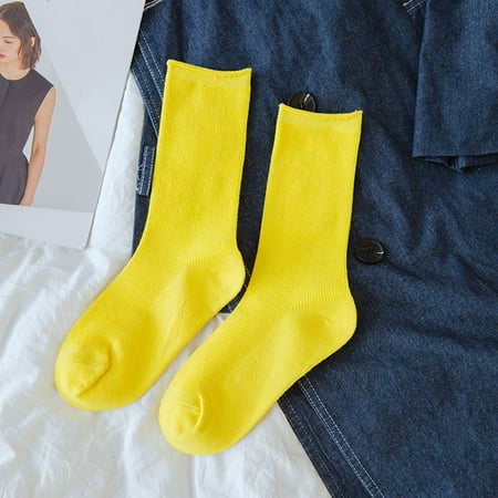 STEADY Women s Solid Autumn Socks Casual Cotton Socks Warm Socks Yellow