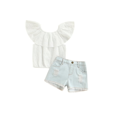 Suanret 2PCS Toddlers Kids Girl Streetwear Set Solid Color Ruffle Collar Sleeveless Tops+ Ripped Denim Shorts White 2-3 Years
Suanret 2PCS Toddlers Kids Girl Streetwear Set Solid Color Ruffle Collar Sleeveless Tops+ Ripped Denim Shorts White 2-3 Years