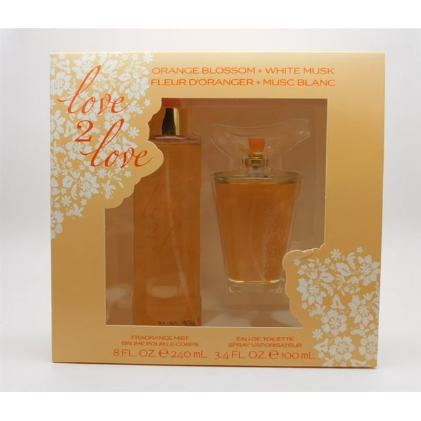 Love 2 Love Orange Blossom + White Musk Set: Fragrance Mist 8 Fl Oz., Eau De Toilette 3.4 Fl Oz.