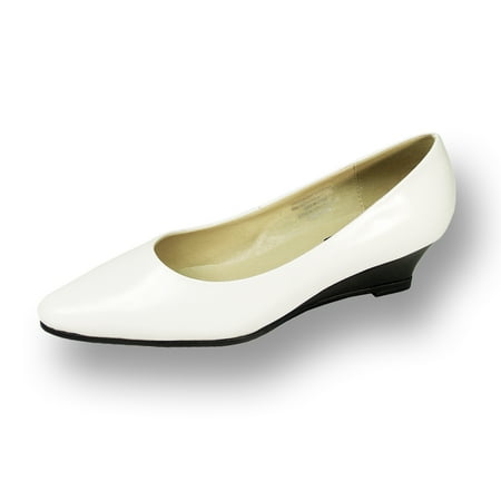 PEERAGE Gloria Women Wide Width Leather Wedge Pump WHITE 8