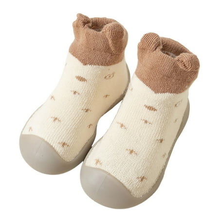 

Children Walking Floor Shoes And Socks Non Slip Soft Sole Baby Shoes Winter New Warm Baby Socks Beige 22