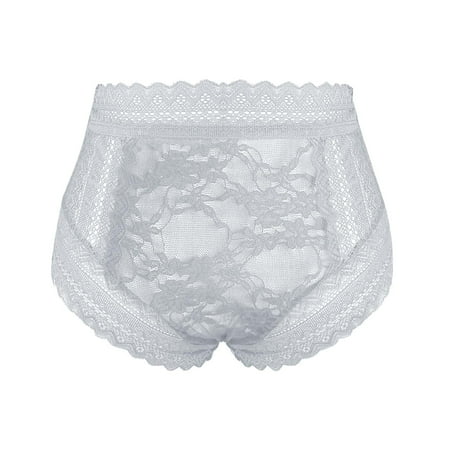 Odeerbi Thong Underwear for Women Sexy Lace Solid Comfort Briefs Intimates Panty Gray