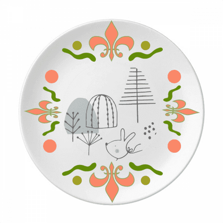 Cartoon Puppy Tree Hill Line Pattern Flower Ceramics Plate Tableware Dinner Dish