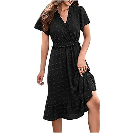 YanHoo Women s Casual Dresses Chiffon Short Sleeve V Neck Swing Dress Summer Loose Midi Dress
YanHoo Women s Casual Dresses Chiffon Short Sleeve V Neck Swing Dress Summer Loose Midi Dress