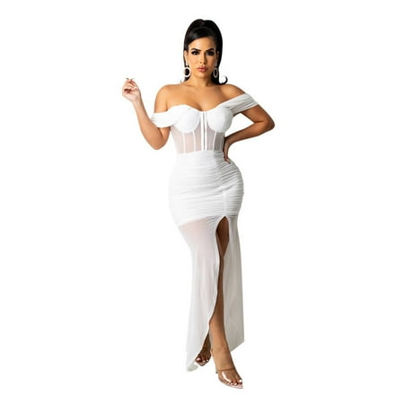 Ladies Fashion Sexy Wrapped Chest Mesh Perspective One-Piece Dress