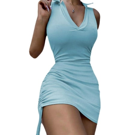 Yuemengxuan Women s Sleeveless Dress Pure Color V Neck Drawstring Ribbed Slim Fit Dress Casual Simple One-Piece Clothes 
Yuemengxuan Women s Sleeveless Dress Pure Color V Neck Drawstring Ribbed Slim Fit Dress Casual Simple One-Piece Clothes