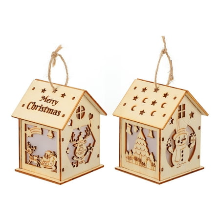 2pcs Christmas Theme Light Pendant Wooded Decoration Children s DIY Pendant Toys