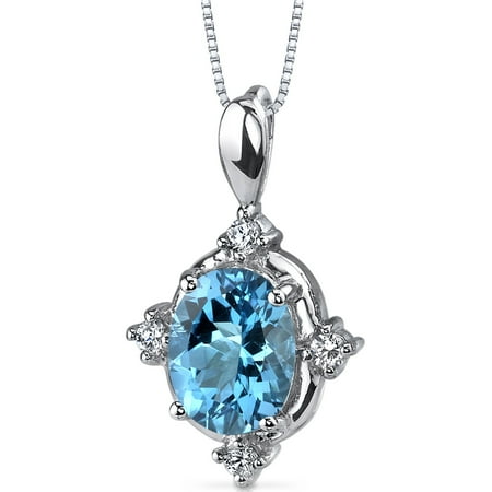 Peora 2.00 Carat T.G.W. Oval Shape Swiss Blue Topaz Rhodium over Sterling Silver Pendant, 18