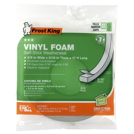 Thermwell 6PK 3/8 x 3/16 17 Gray Waterproof & Airtight Foam Weather-Strip Tape