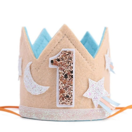 Baby Girl 1st Birthday Crown - Glitter First Birthday Hat Moon and Stars Crown Party Photo Prop