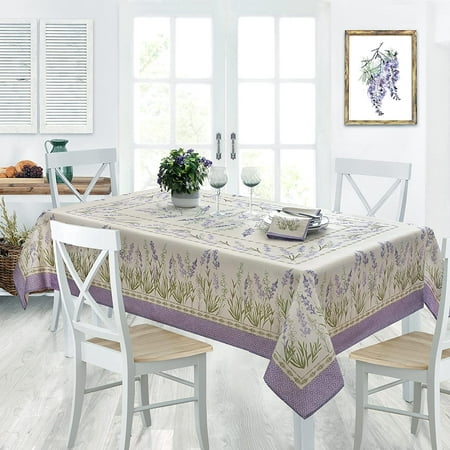 

Provence Blanchard Field of Lilacs Bordered Print Country French Fabric Tablecloth by Home Bargains Plus Indoor Outdoor Stain and Water Resistant 60” x 84” Oblong/Rectangle